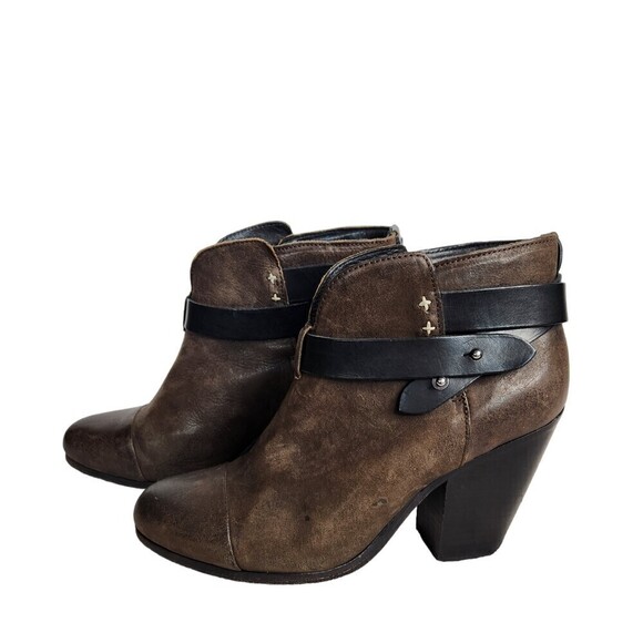 Rag & Bone Harrow Taupe Waxed Suede Stacked Heel Ankle Boot Booties, 38.5(8.5) - Picture 2 of 13
